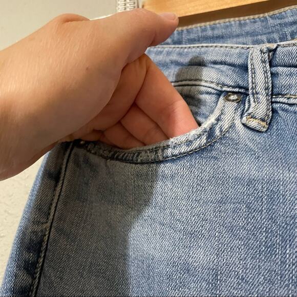 All Saints Distressed High Rise Skinny Jeans Raw Hem Womens 25 Blue Denim Zip - Picture 7 of 11